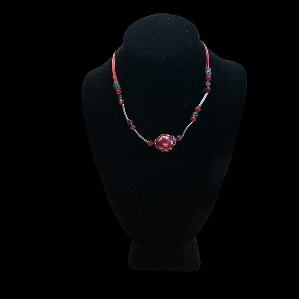 Handmade Red Polymer Clay Bead Necklace